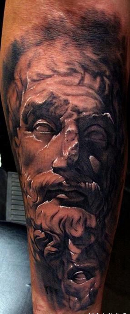 小臂3D风格写实的雕像纹身图案