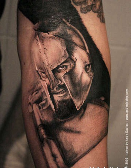 手臂3D写实的斯巴达战士纹身图案