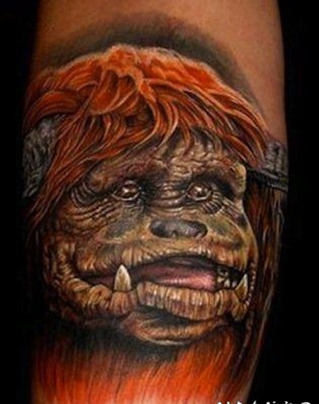 非常写实的彩色3D女性怪物肖像纹身图案