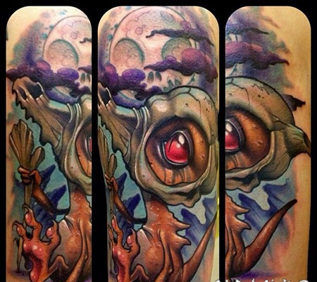 有趣的3D幻想怪物和神秘月亮纹身图案