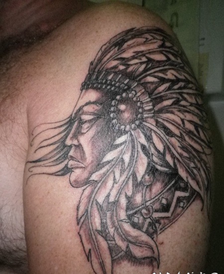 old school肩部3D黑色悲伤的印度人像纹身图案