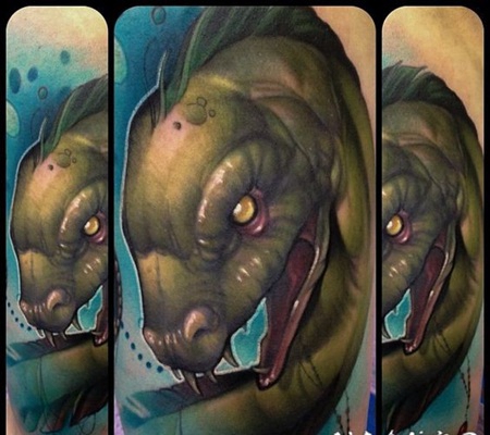 彩色3D风格的神秘蛇纹身图案