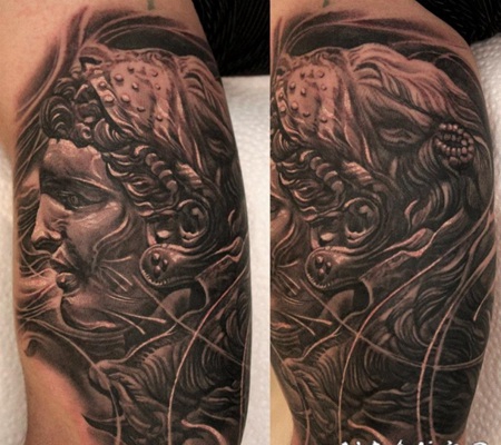 3D黑色的小丑雕像纹身图案