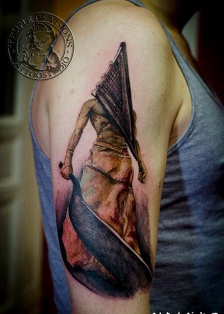 手臂3D恐怖风格的怪物纹身图案