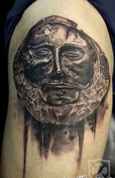 3D黑色的古部落雕像大臂纹身图案