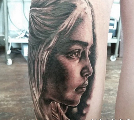 3D风格的美丽女子肖像纹身图案