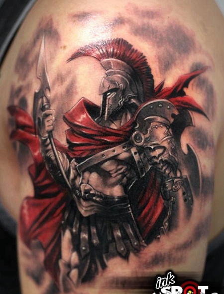 大臂3D风格的幻想战士彩色纹身图案