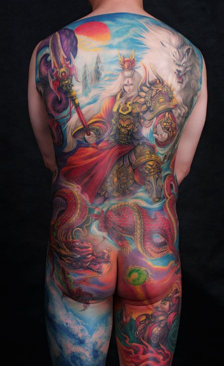 全身彩色二郎神纹身图案