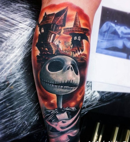 手臂3D风格的彩色卡通怪物纹身图案