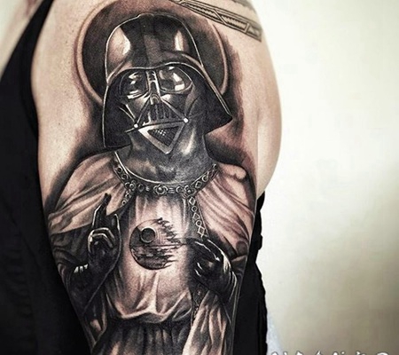 手臂3D钢铁死神和行星纹身图案