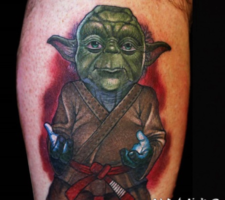 卡通彩色的3D星球大战尤达纹身图案