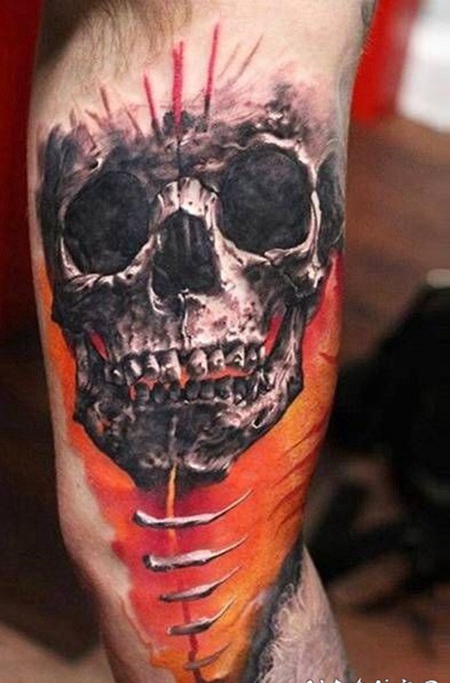 手臂3D逼真的神秘骷髅纹身图案