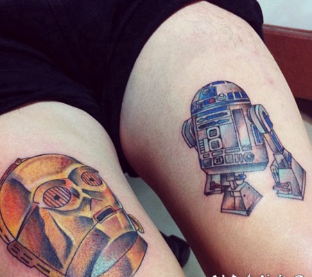 大腿漂亮的3D机器人彩色纹身图案