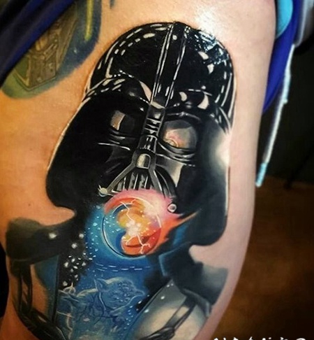 令人难以置信的3D尤达达斯维德纹身图案