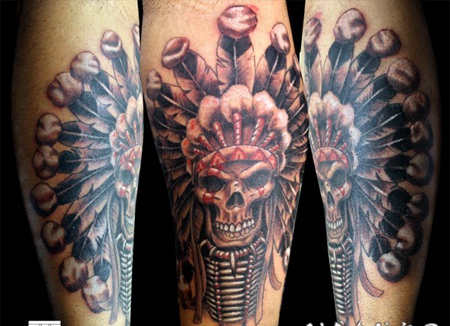 手臂3D风格的自然彩色印度骷髅纹身图案