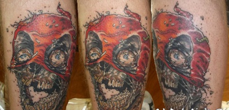 惊人的3D彩色邪恶僵尸头骨纹身图案