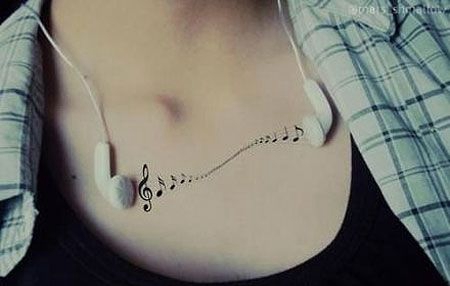 锁骨音符五线谱纹身图案
