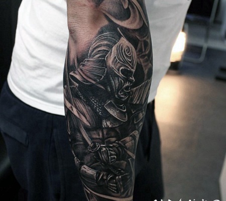 小臂3D风格的神秘亚洲战士纹身图案