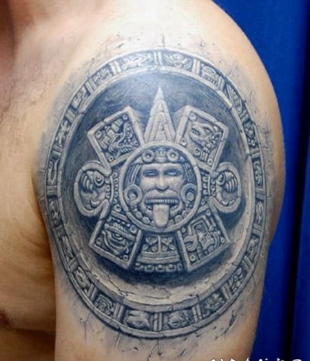 大臂3D非常逼真的玛雅雕塑纹身图案