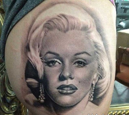 臀部3D黑白性感的玛丽莲梦露肖像纹身图案