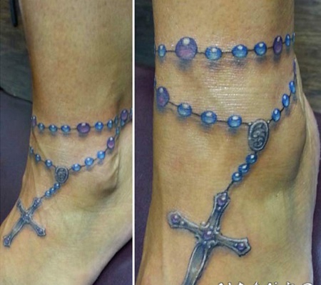 脚踝3D彩色的美丽十字架纹身图案