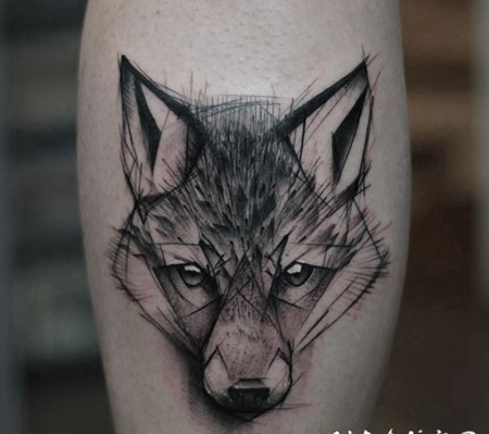 小臂3D风格黑色的狼头纹身图案