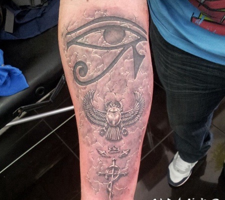 手臂3D各种埃及主题符号纹身图案