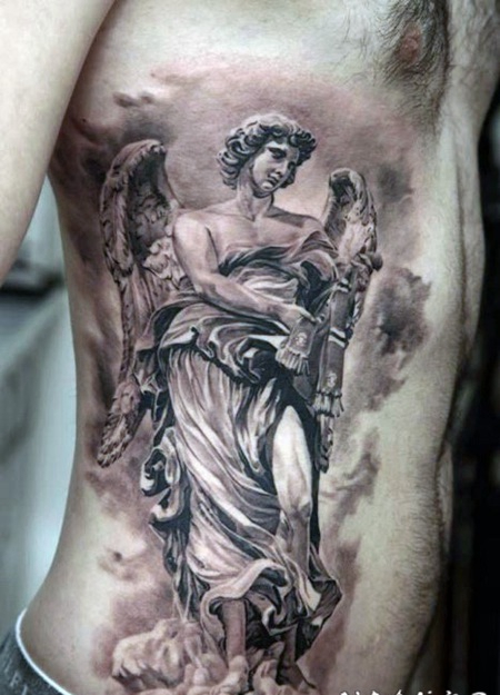 侧肋精美的3D大天使纹身图案