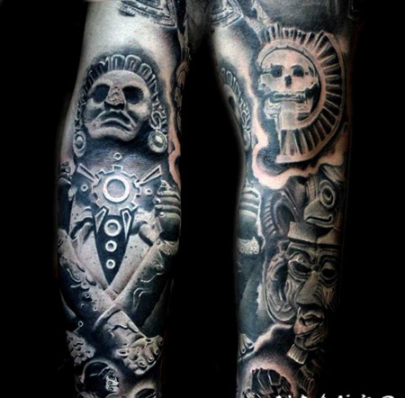 手臂3d黑色的部落雕像纹身图案