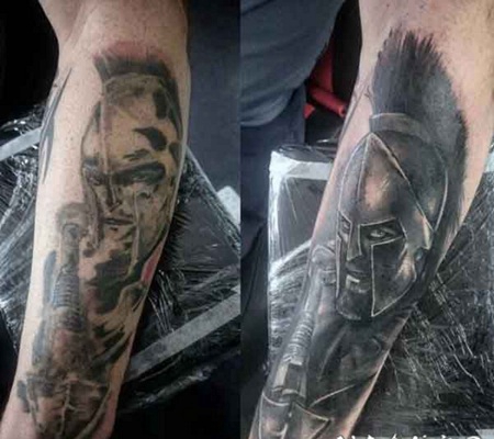 手臂3D愤怒的斯巴达战士纹身图案