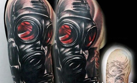 大臂3D神秘的防毒面具纹身图案