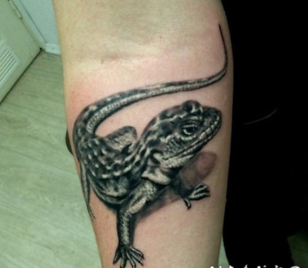 手臂令人印象深刻的逼真3D蜥蜴纹身图案