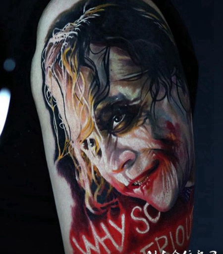 罪恶的化身，手臂写实派小丑肖像纹身