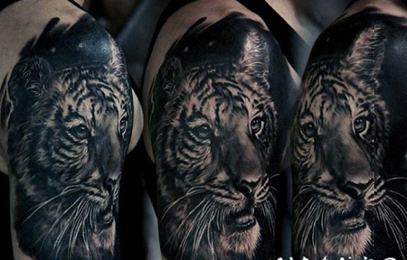 大臂3D风格逼真的老虎纹身图案
