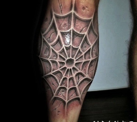 手臂令人难以置信的3D白色蜘蛛网纹身图案