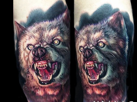 3D风格邪恶的狼头彩色纹身图案