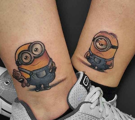 脚踝有趣的传统3D彩色卡通小黄人纹身图案