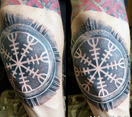 手臂3D风格的彩色圆形装饰纹身图案