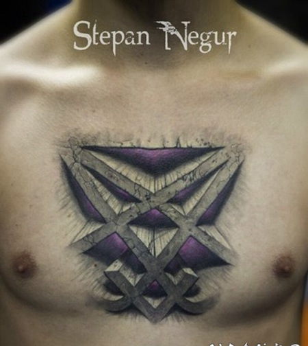 胸部3D风格彩色的神秘石符号纹身图案