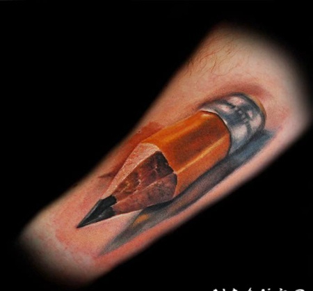 手臂3D风格难以置信的铅笔纹身图案