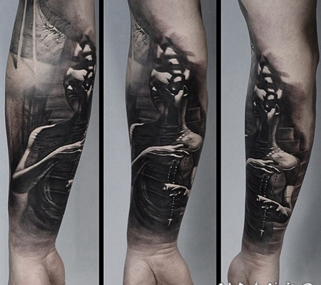 手臂3D风格令人毛骨悚然的人形纹身图案