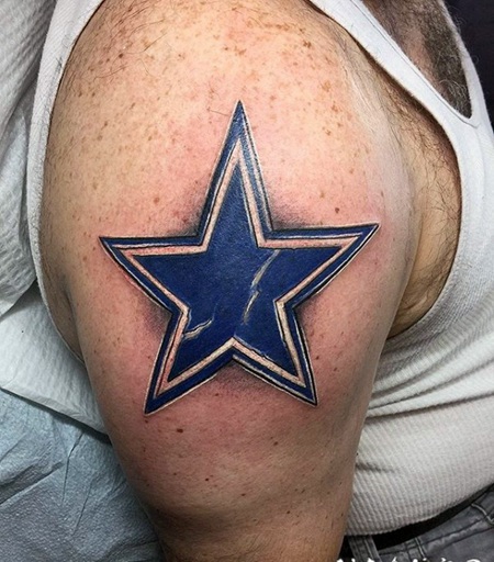 手臂3D的蓝色五角星纹身图案