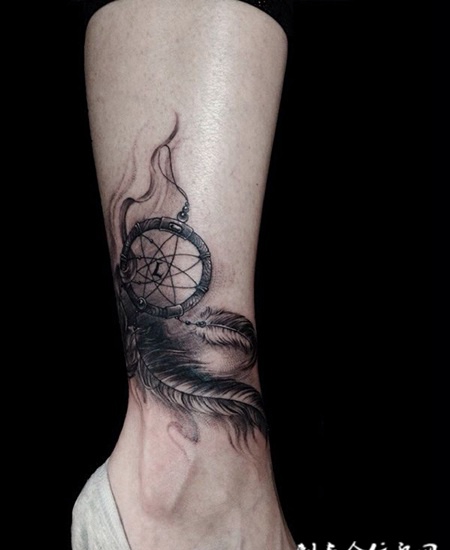 梦想的摇篮，脚踝唯美捕梦网纹身图案