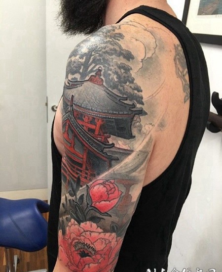 更上一层楼，手臂意境花纹刺青