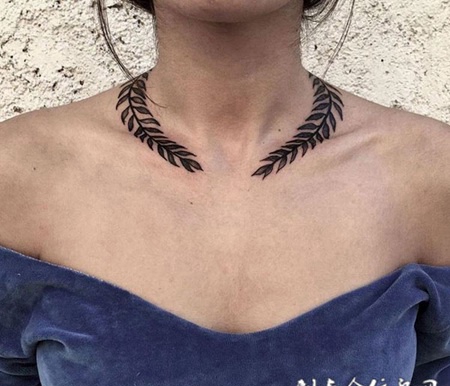 爱之橄榄枝，颈部橄榄枝图腾纹身
