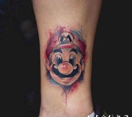 儿时的记忆，腿部超级玛丽刺青
