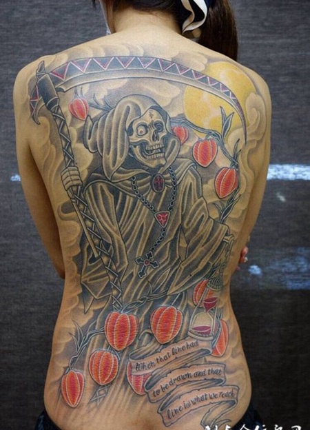 死神降临，满背死神彩绘纹身