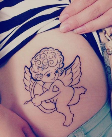 侧腰爱神丘比特纹身图案