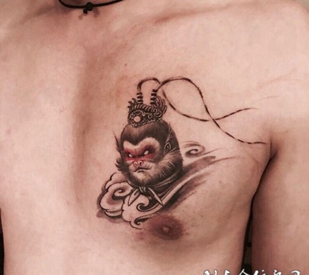 胸部可爱呆萌的孙大圣刺青