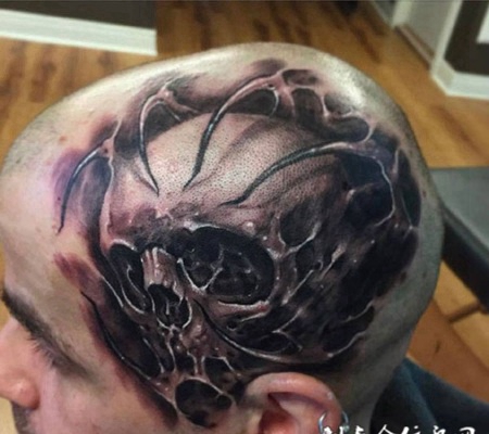 食人魔窟,头部霸气骷髅纹身图案